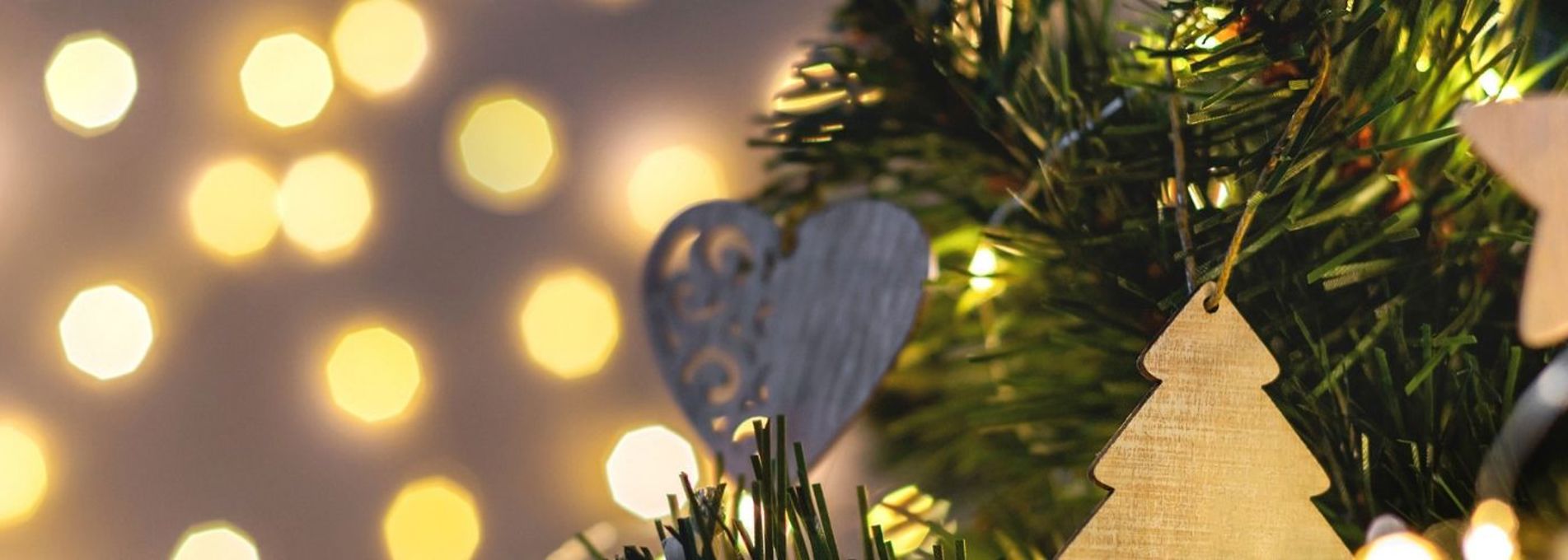 Twinkling lights and decorations on a Christmas tree